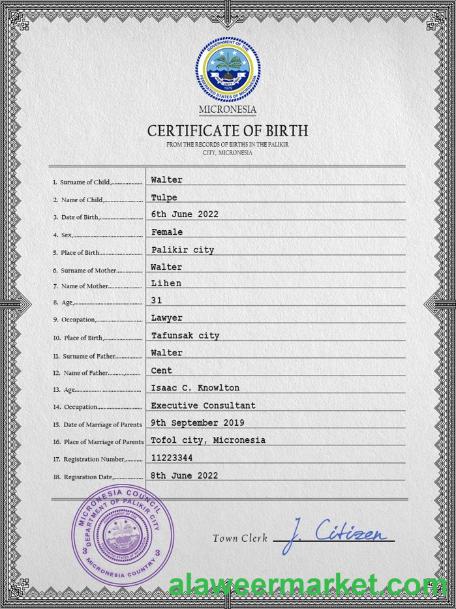 Micronesia birth certificate PSD template